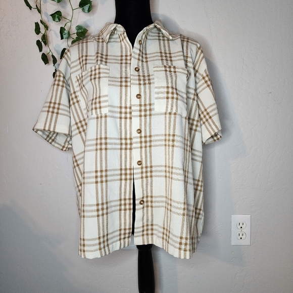 Princess Polly Tops - Princess Polly Neutral Plaid Button Down Pocket‎ Tee Size L/XL